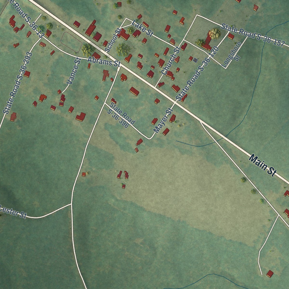 Close-up of the map of Silverstreet, South Carolina print showing street and building detail