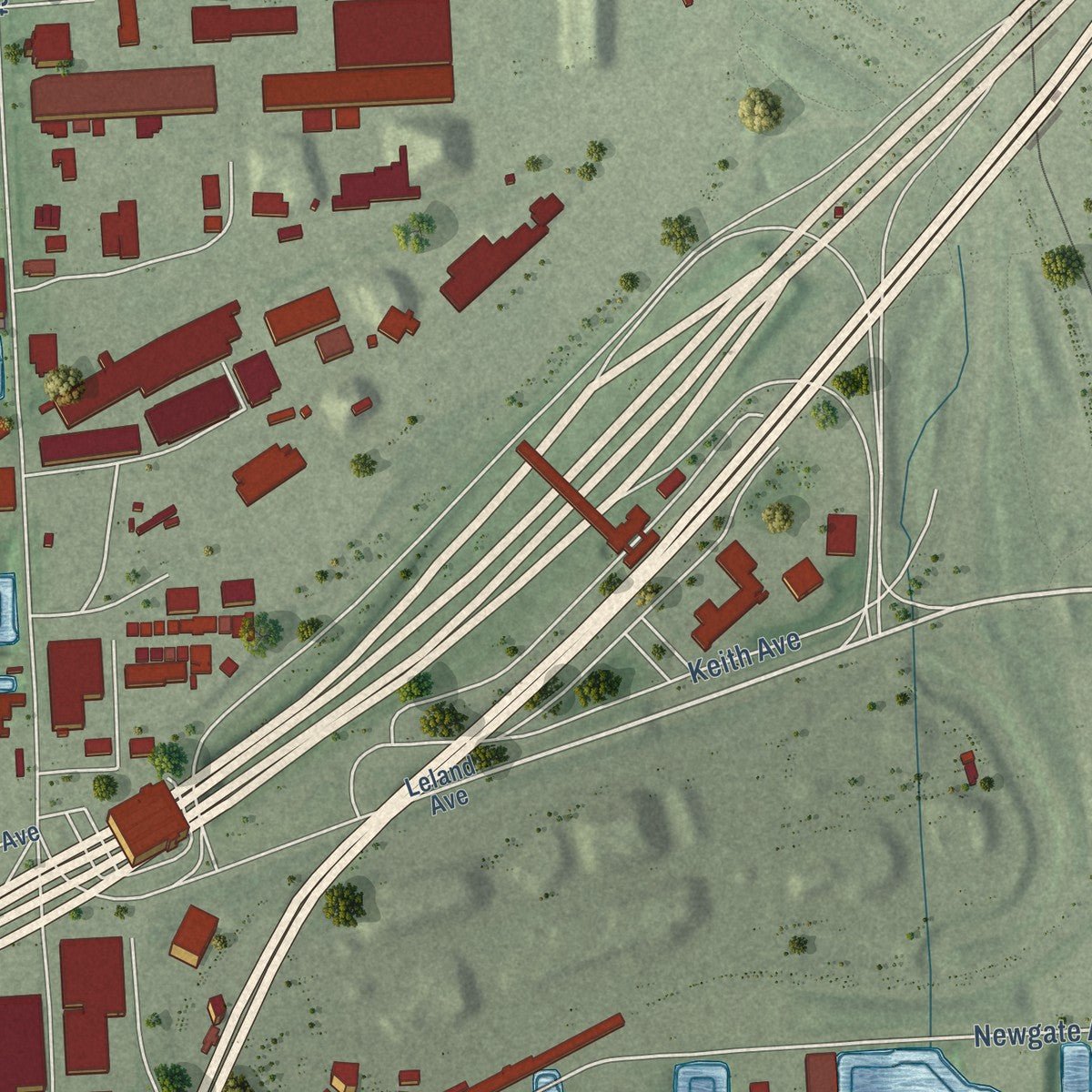 Close-up of the map of Canton Industrial Area, Maryland print showing street and building detail