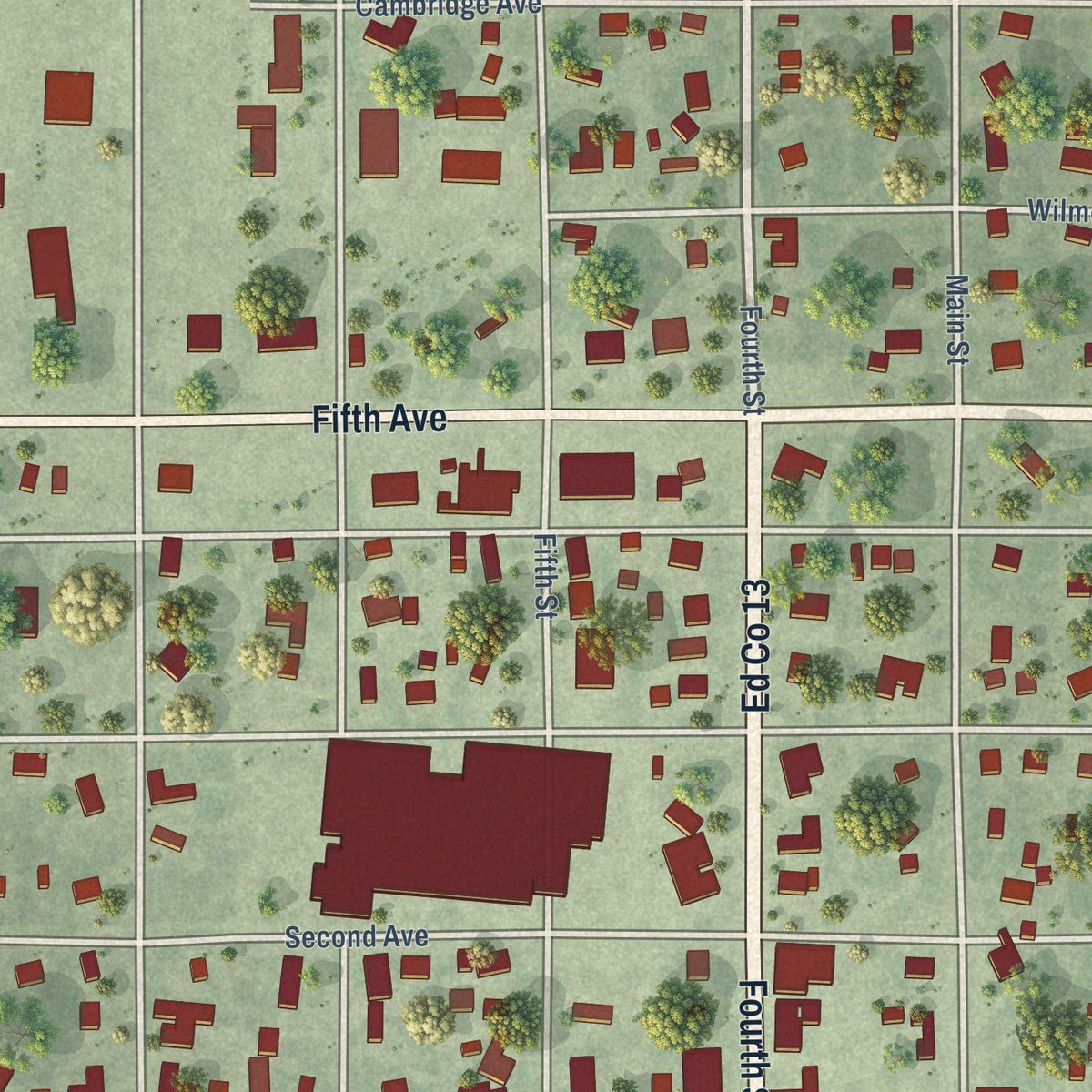 Close-up of the map of Ipswich, South Dakota print showing street and building detail