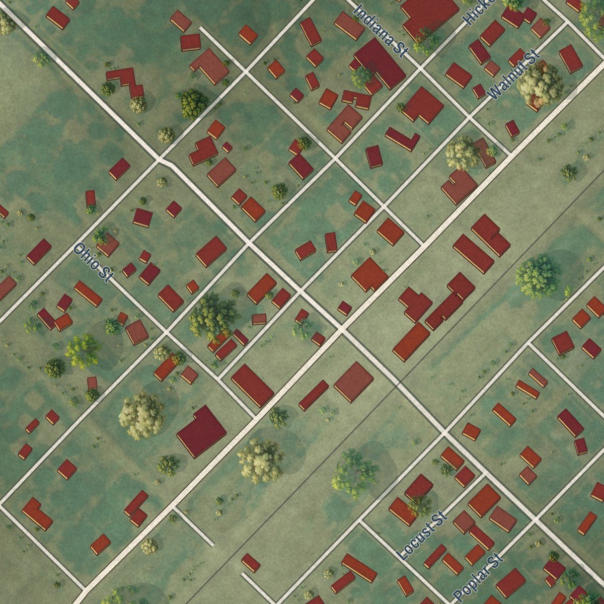 Close-up of the map of Edgewood, Illinois print showing street and building detail