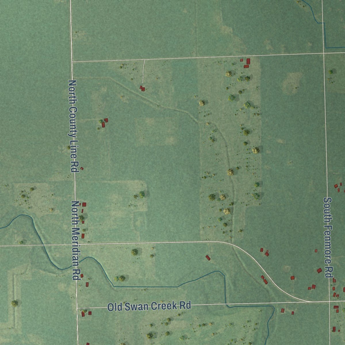Close-up of the map of Lakefield, Saginaw County, Michigan print showing street and building detail