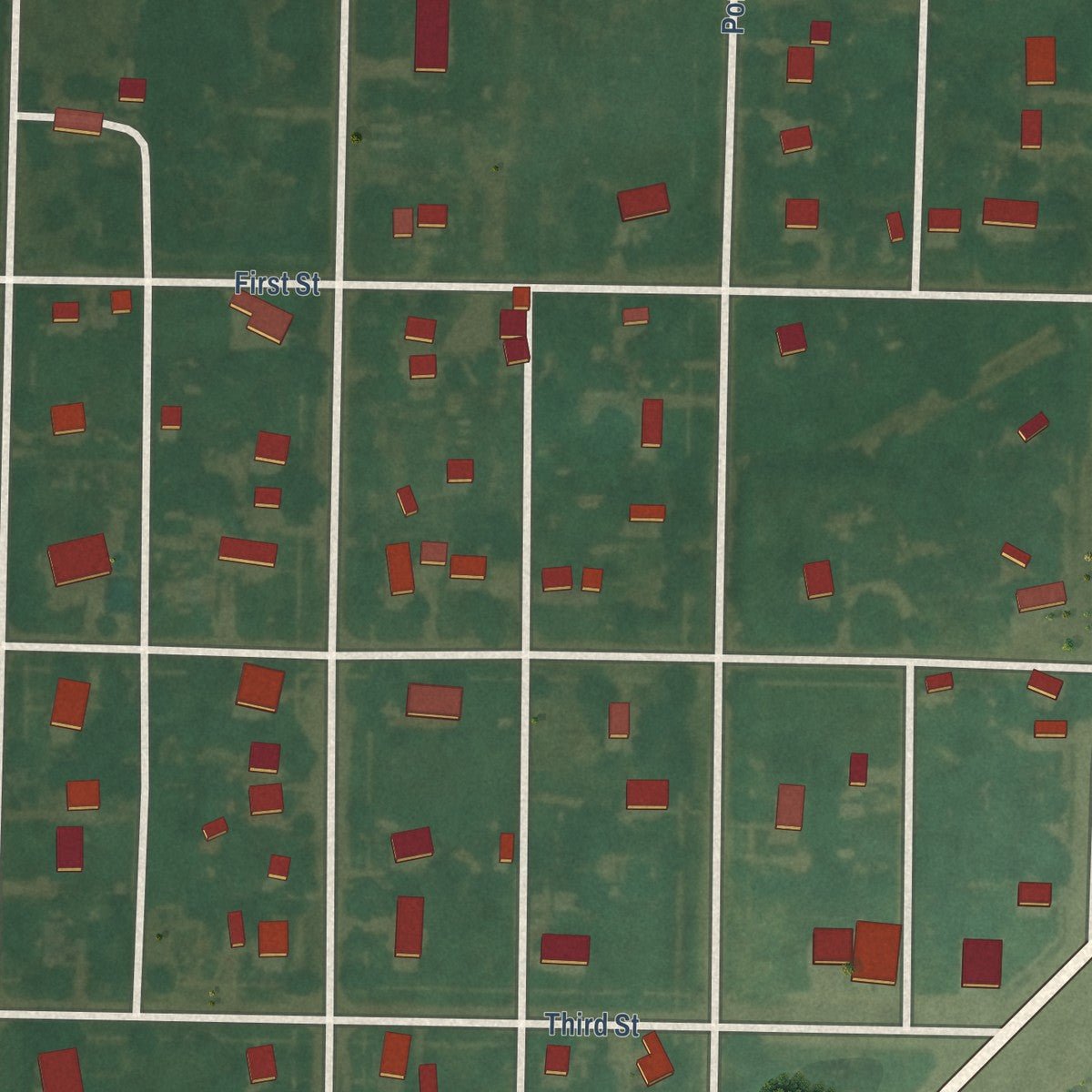 Close-up of the map of Garfield, Kansas print showing street and building detail