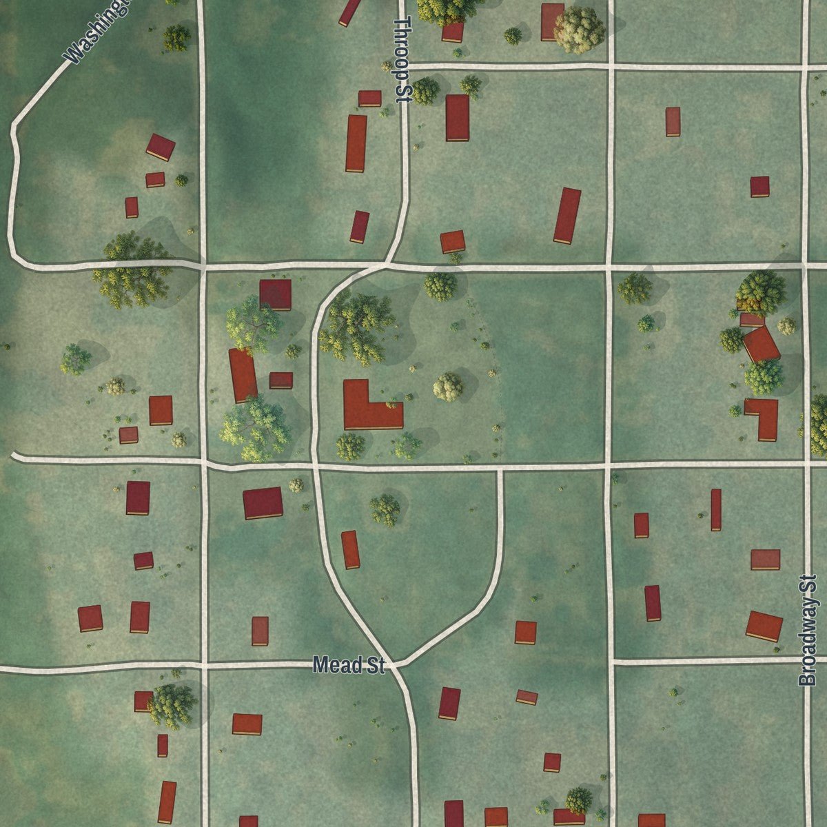 Close-up of the map of Utica, Missouri print showing street and building detail