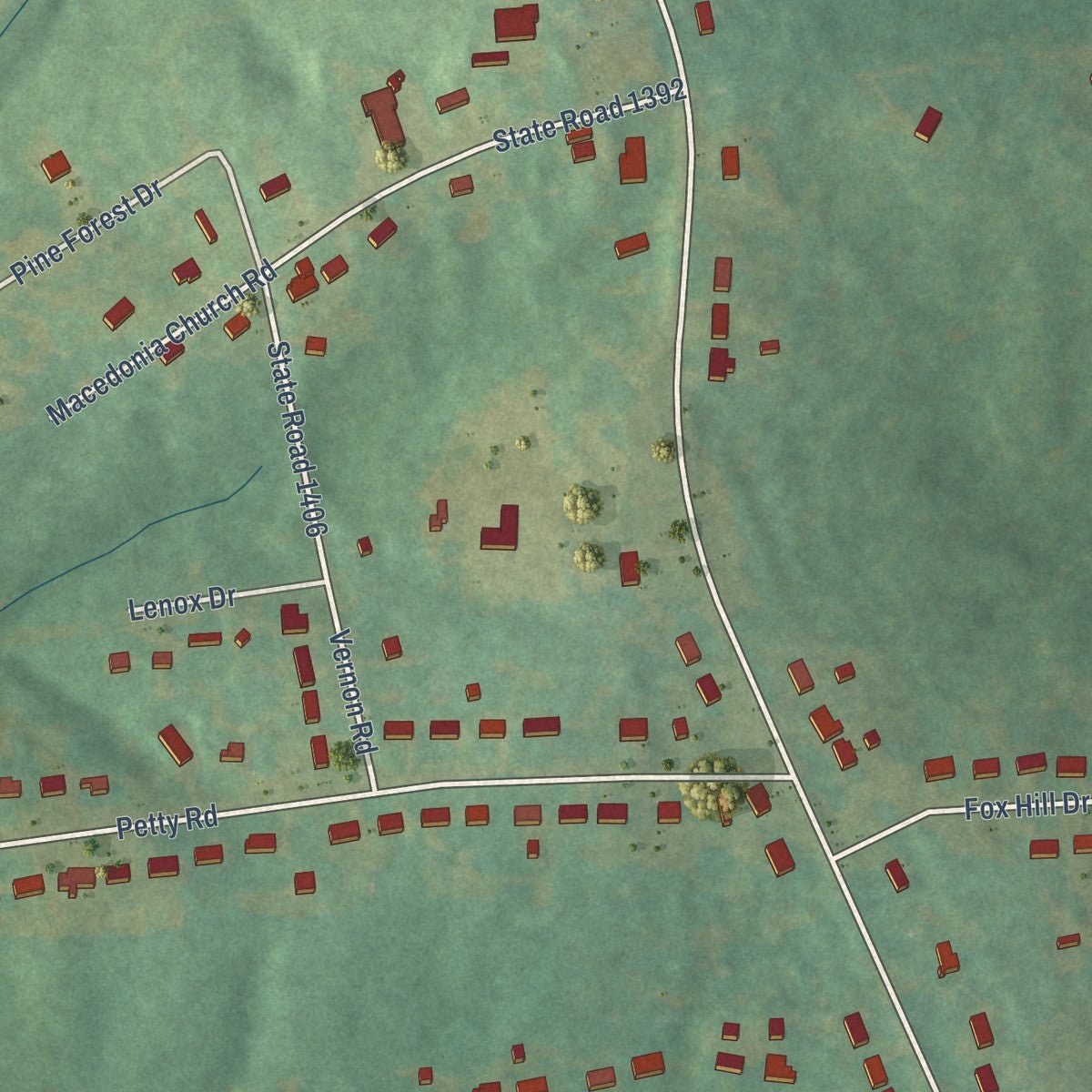 Close-up of the map of Kingstown, North Carolina print showing street and building detail
