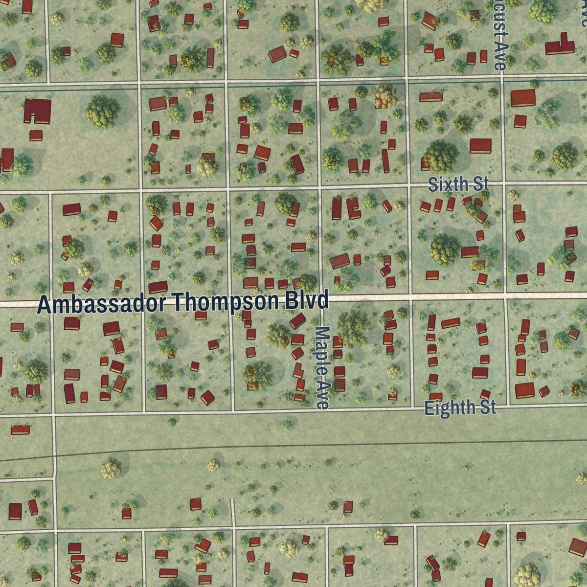 Close-up of the map of Las Animas, Colorado print showing street and building detail