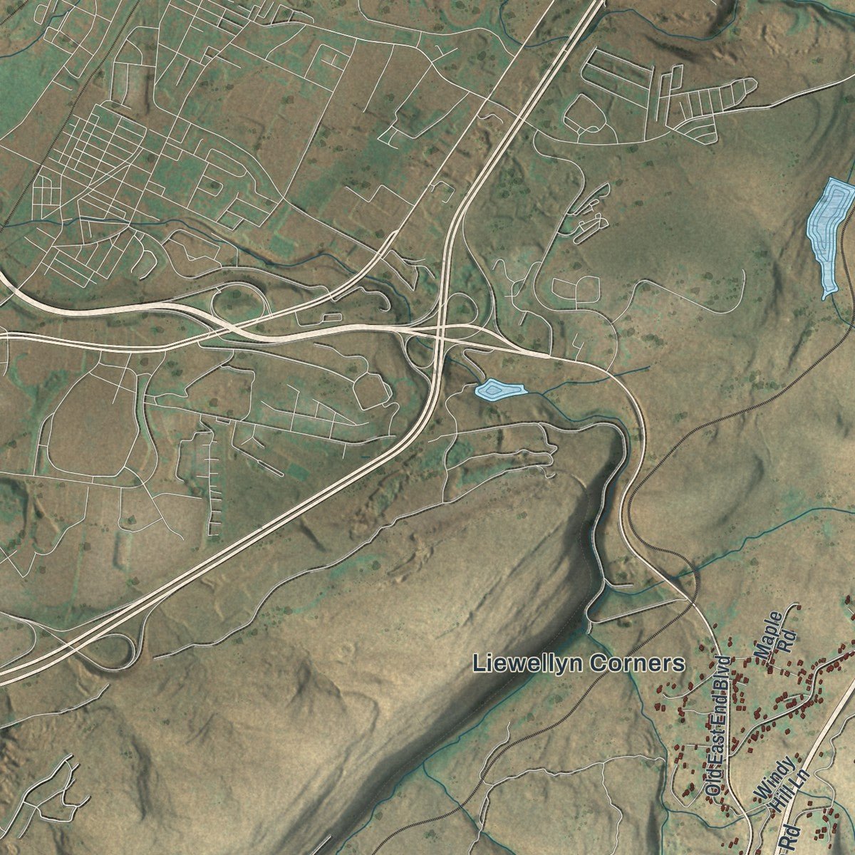 Close-up of the map of Bear Creek, Pennsylvania print showing street and building detail