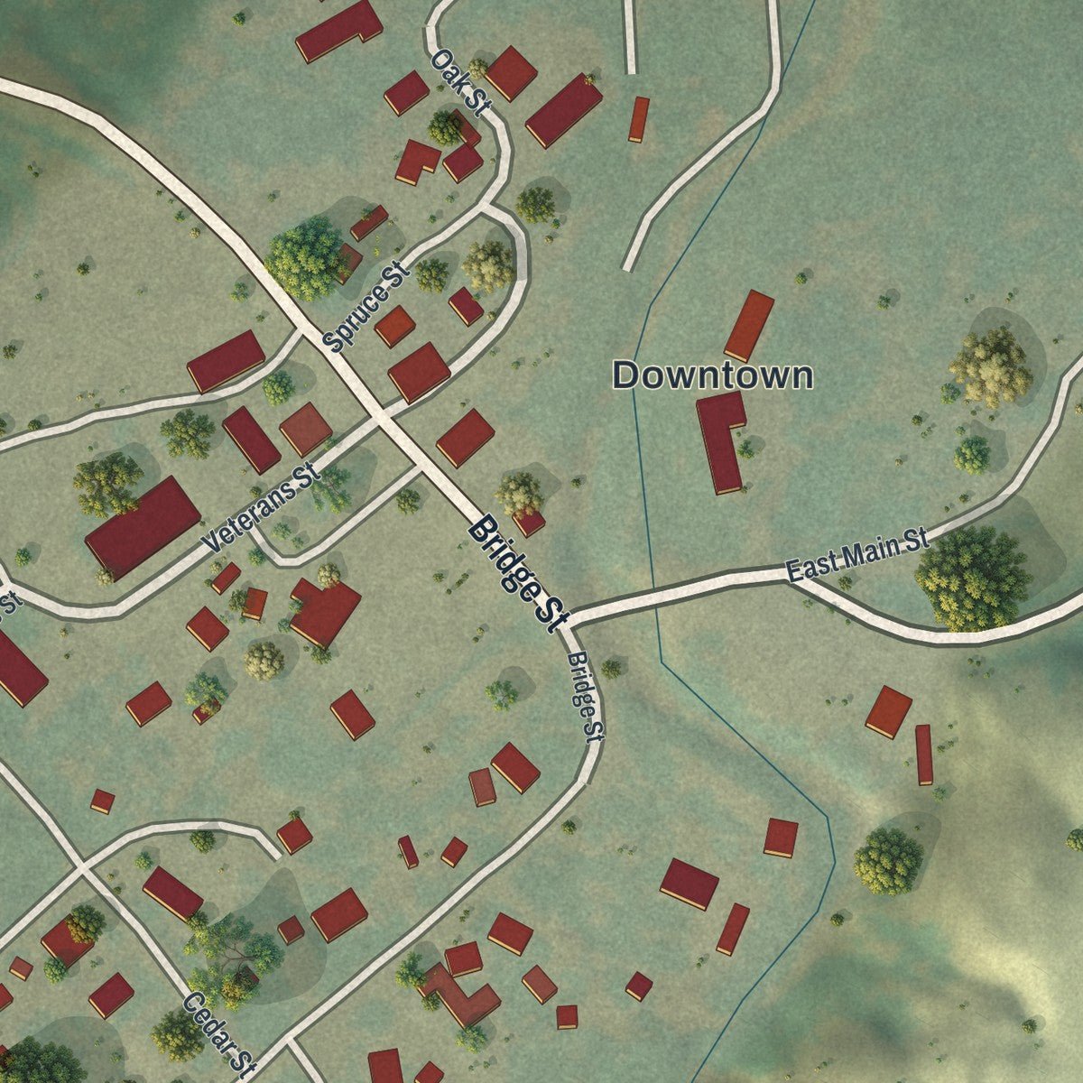 Close-up of the map of Elk Mountain, Wyoming print showing street and building detail