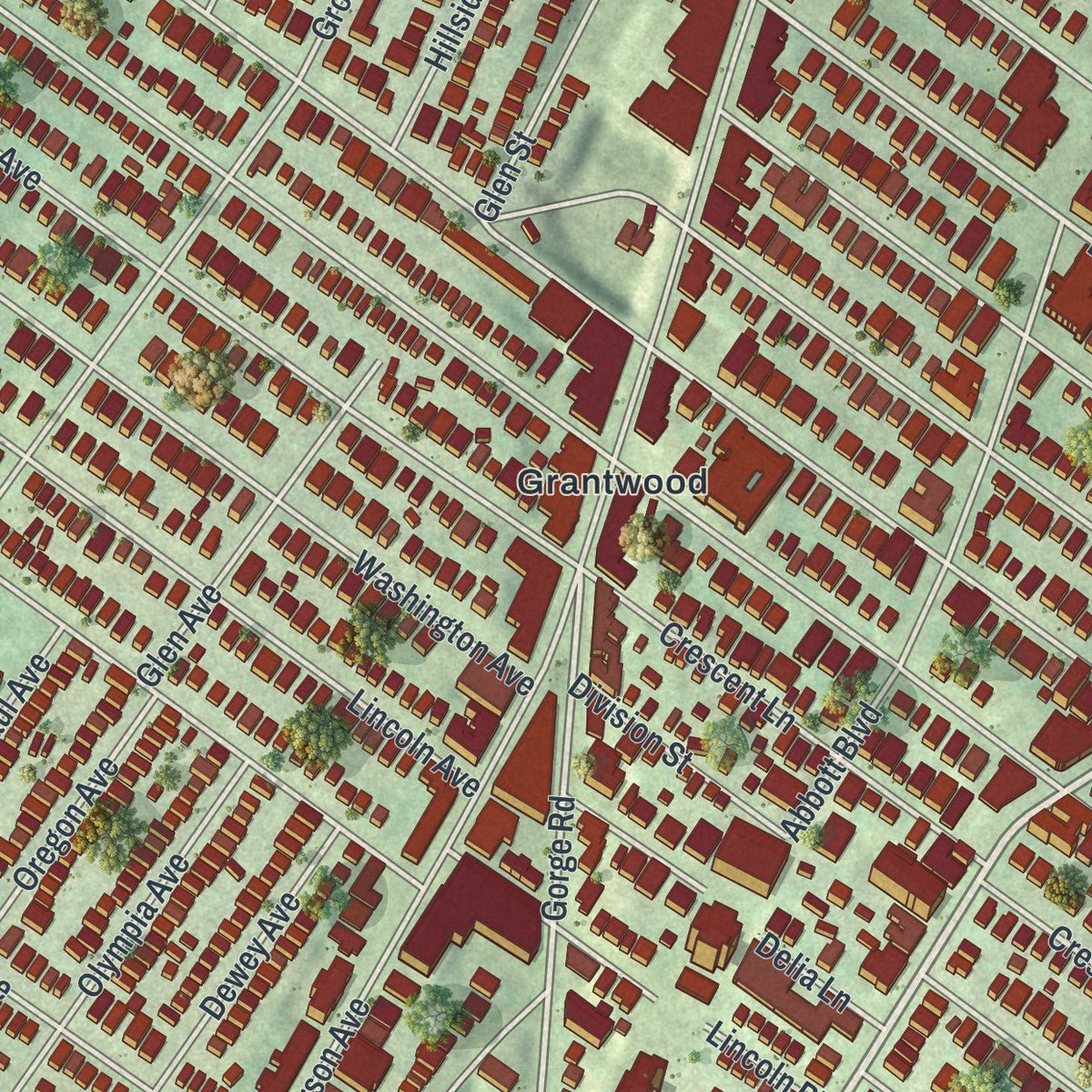 Close-up of the map of Cliffside Park, New Jersey print showing street and building detail