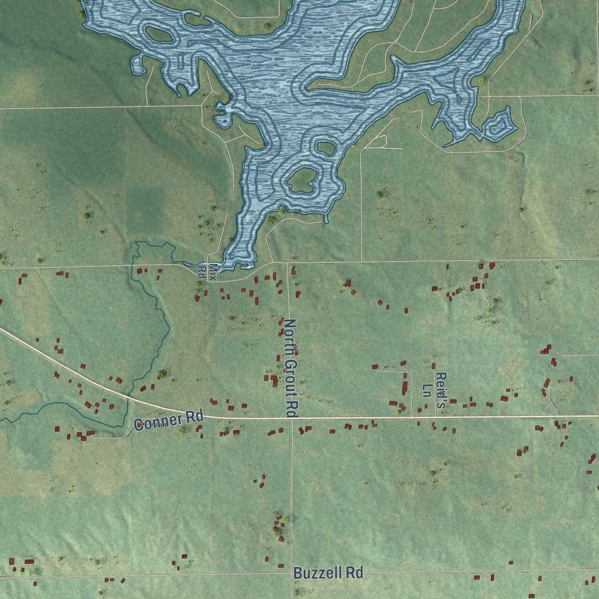 Close-up of the map of Grout, Michigan print showing street and building detail
