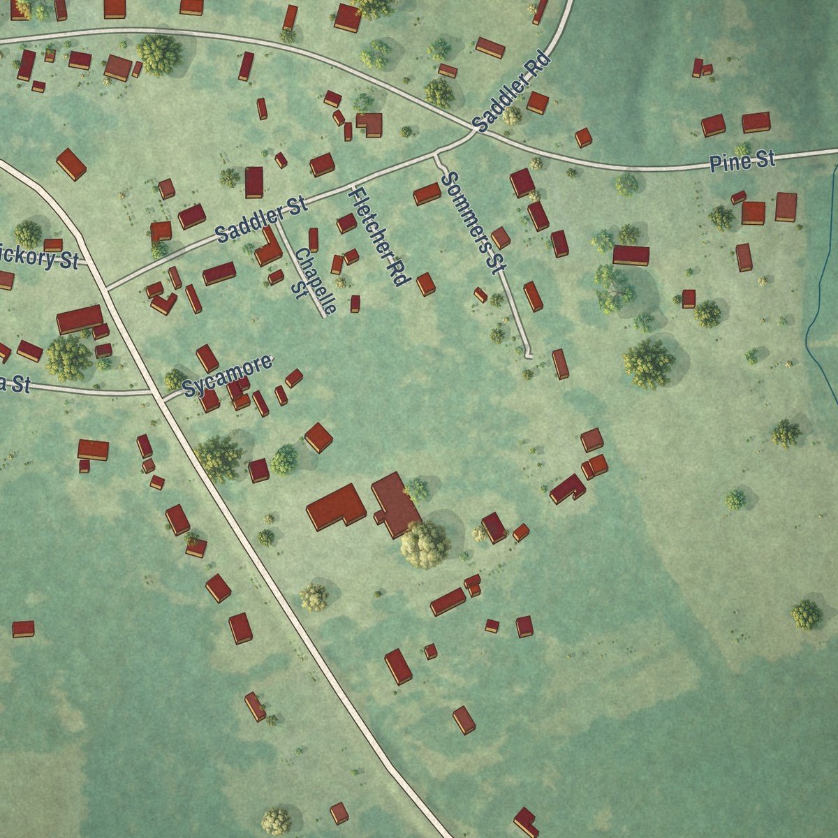 Close-up of the map of Turkey Creek, Louisiana print showing street and building detail