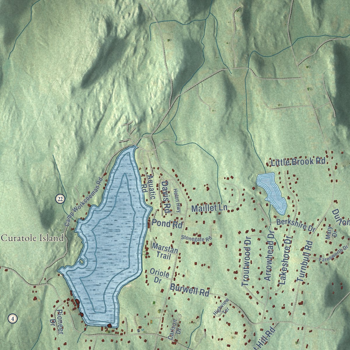 Close-up of the map of New Hartford, Connecticut print showing street and building detail