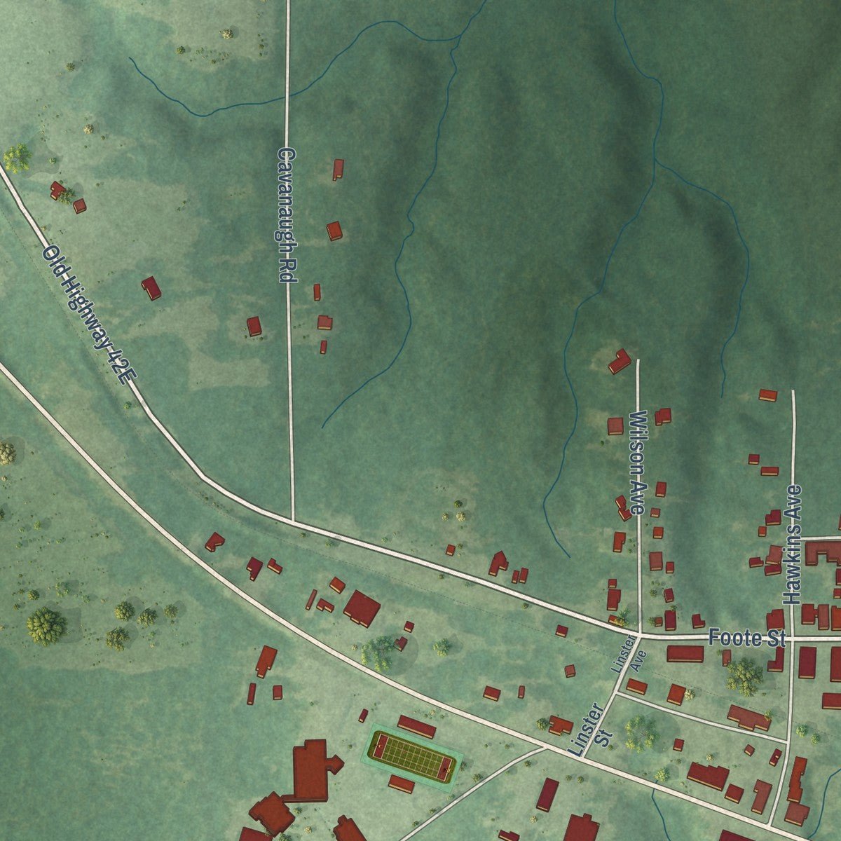 Close-up of the map of Bassfield, Mississippi print showing street and building detail