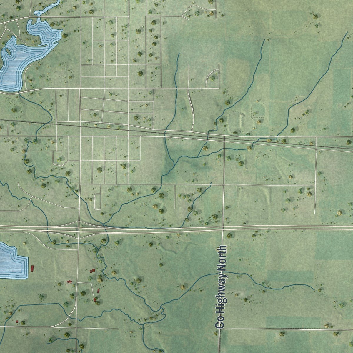 Close-up of the map of Delmar, Wisconsin print showing street and building detail