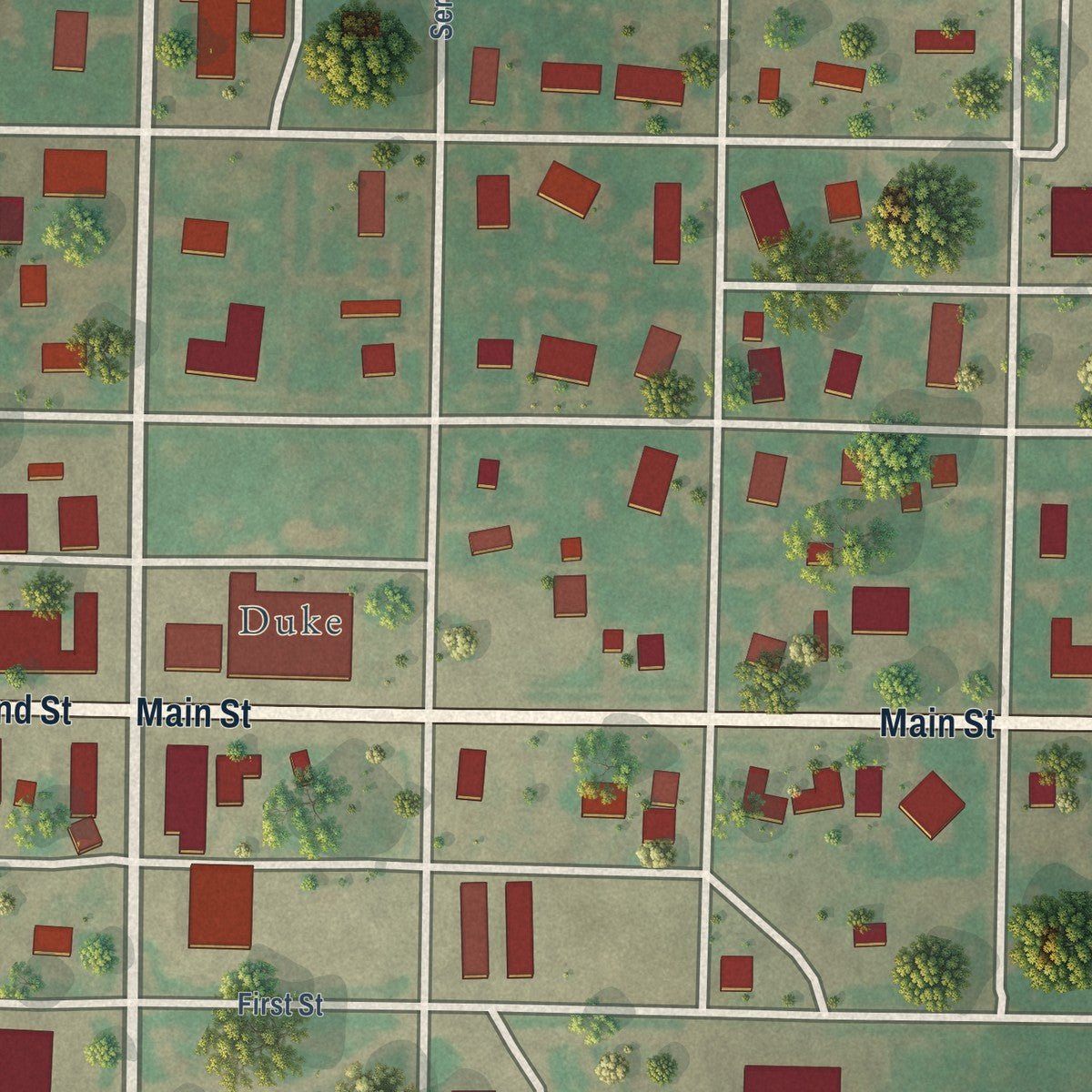 Close-up of the map of East Duke, Oklahoma print showing street and building detail