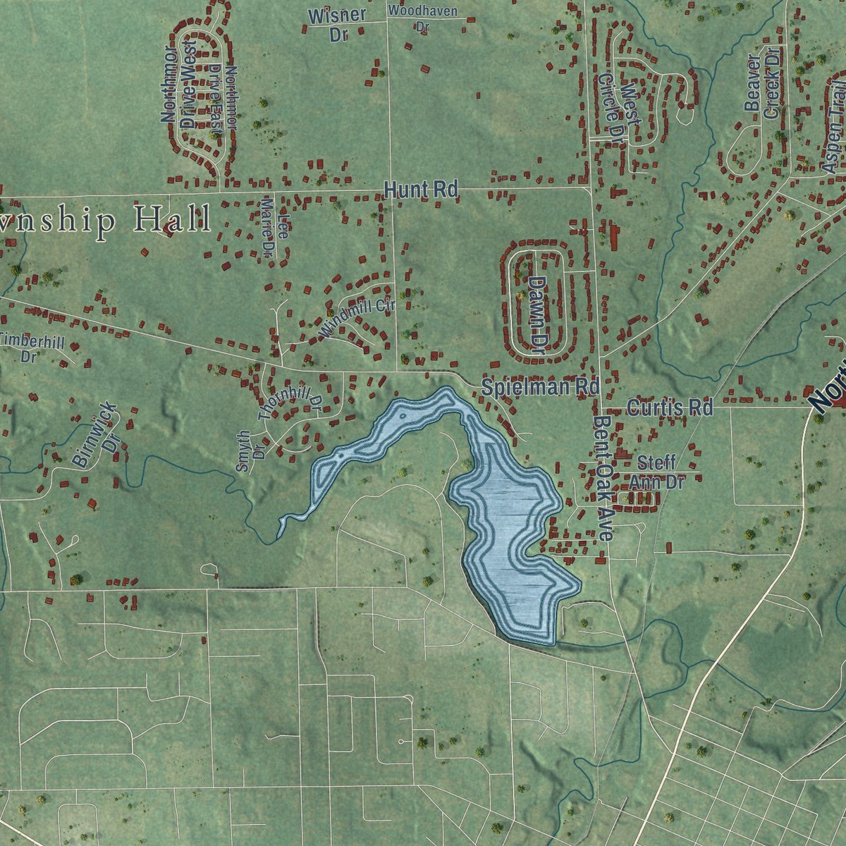 Close-up of the map of Adrian, Lenawee County, Michigan print showing street and building detail