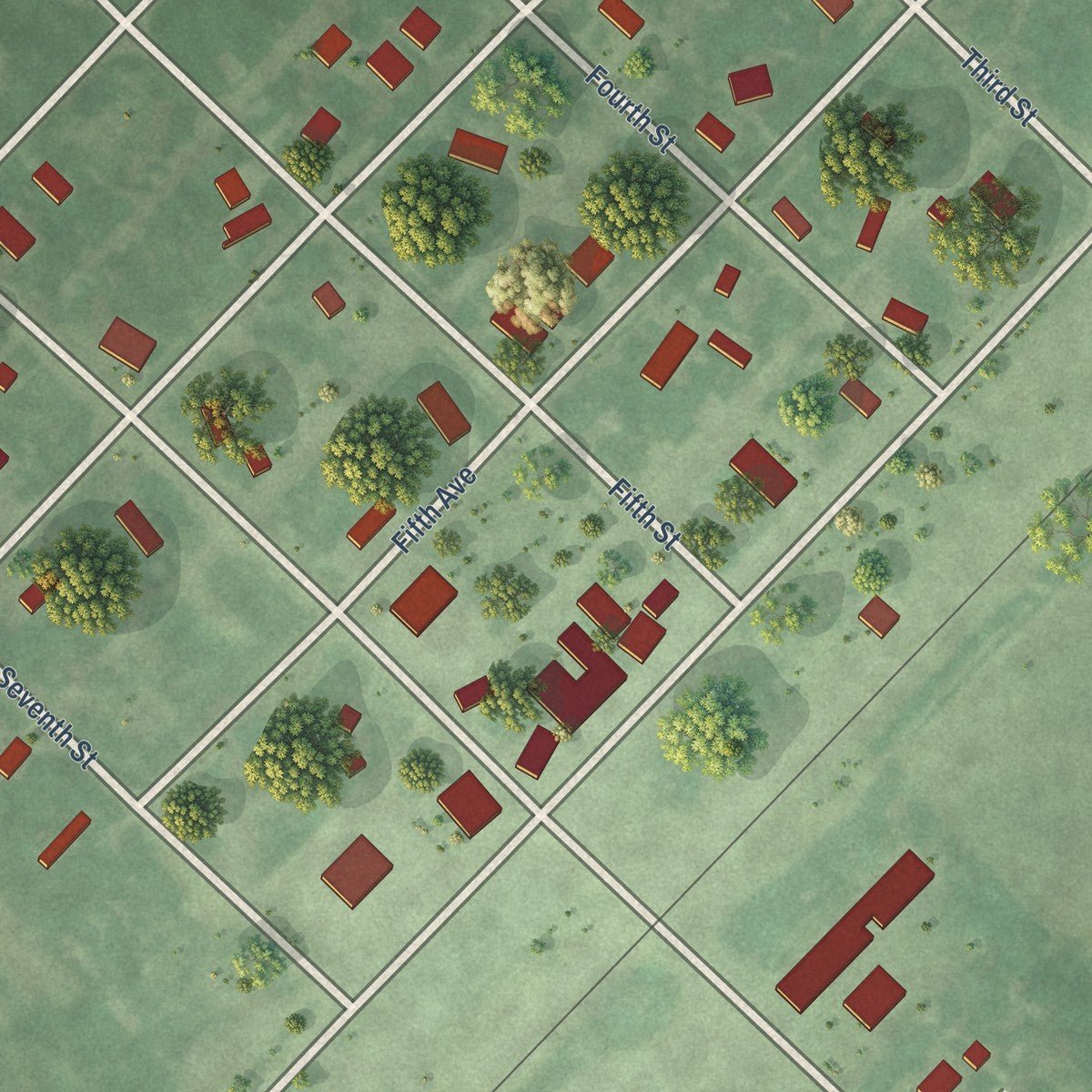Close-up of the map of Claremont, South Dakota print showing street and building detail