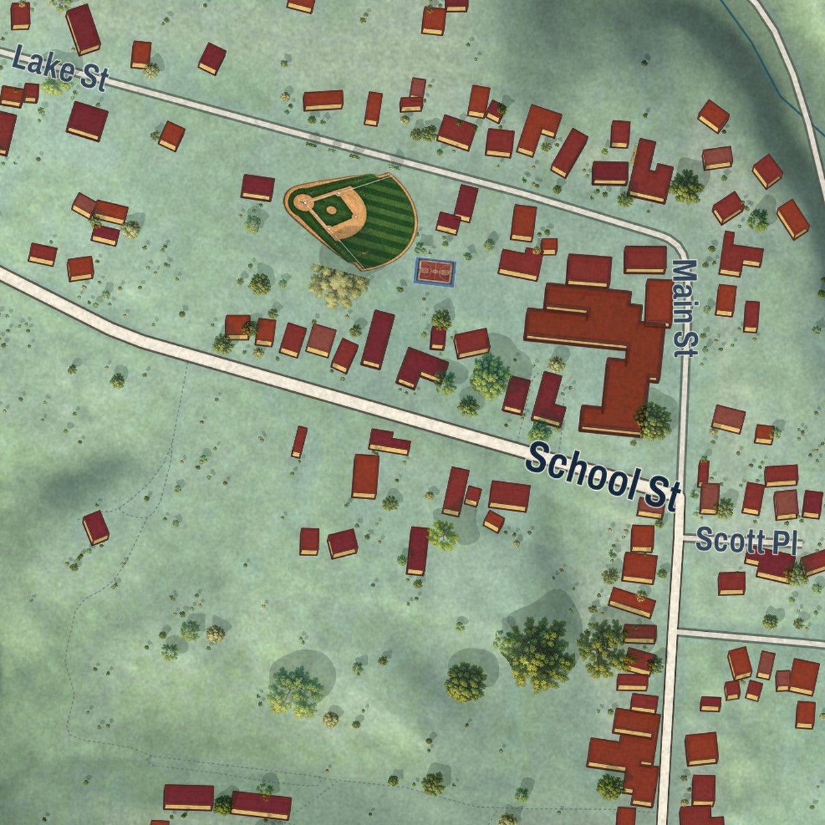 Close-up of the map of Point Arena, California print showing street and building detail