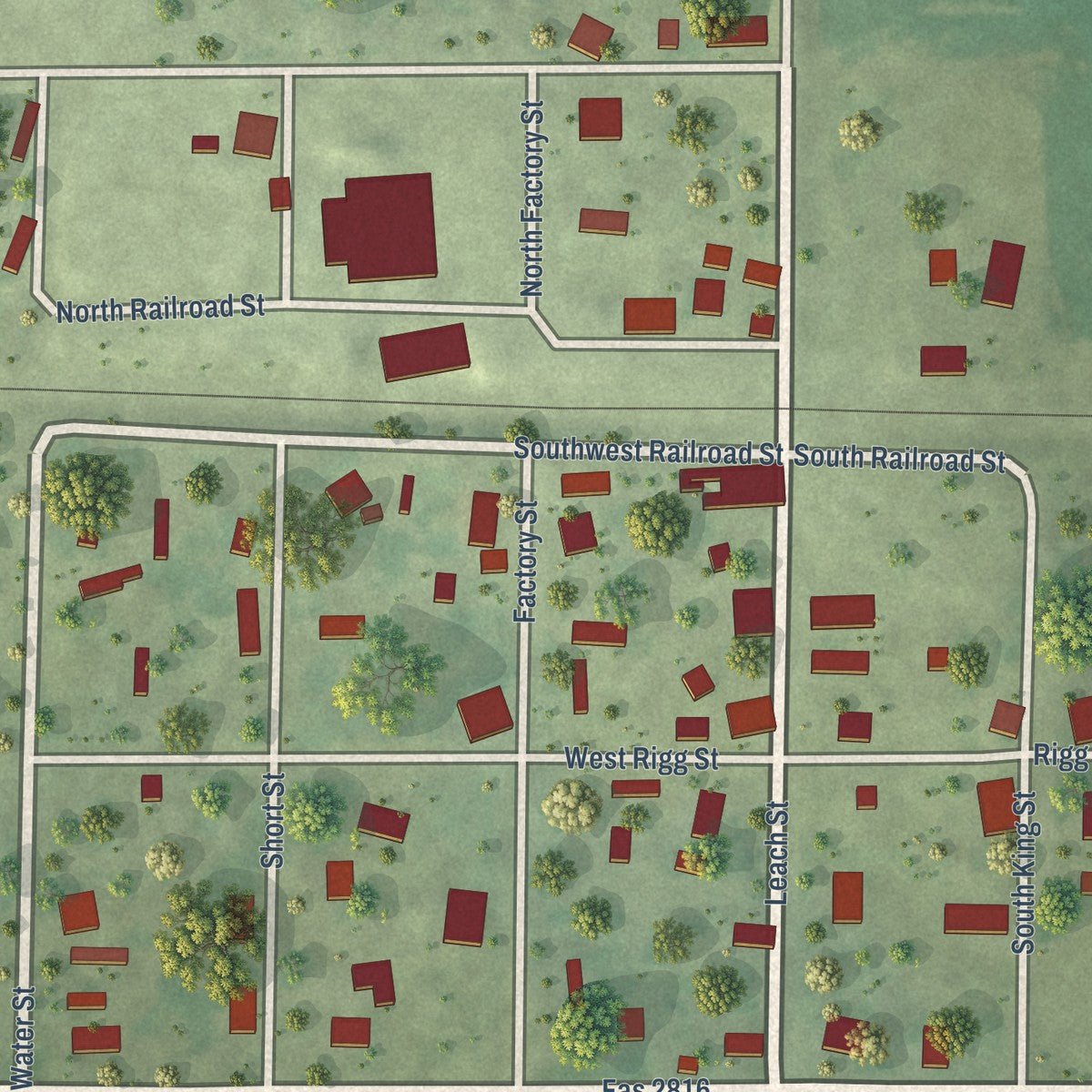 Close-up of the map of Golden Gate, Illinois print showing street and building detail