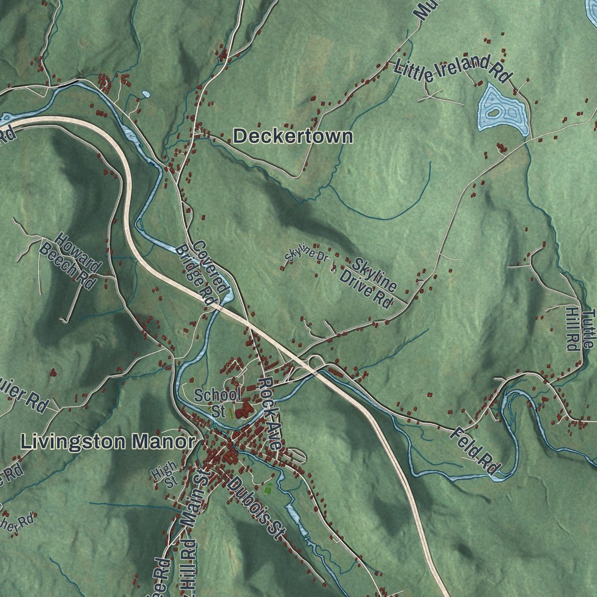 Close-up of the map of Rockland, New York print showing street and building detail