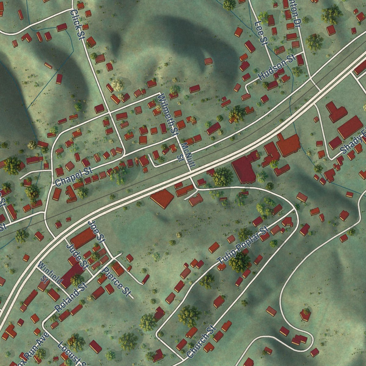 Close-up of the map of Weber City, Virginia print showing street and building detail