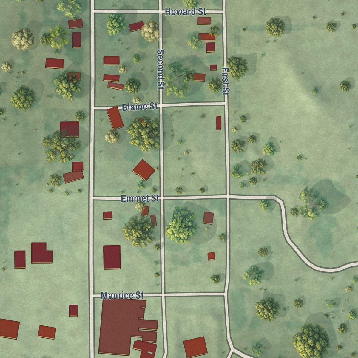 Close-up of the map of Emmet, Nebraska print showing street and building detail