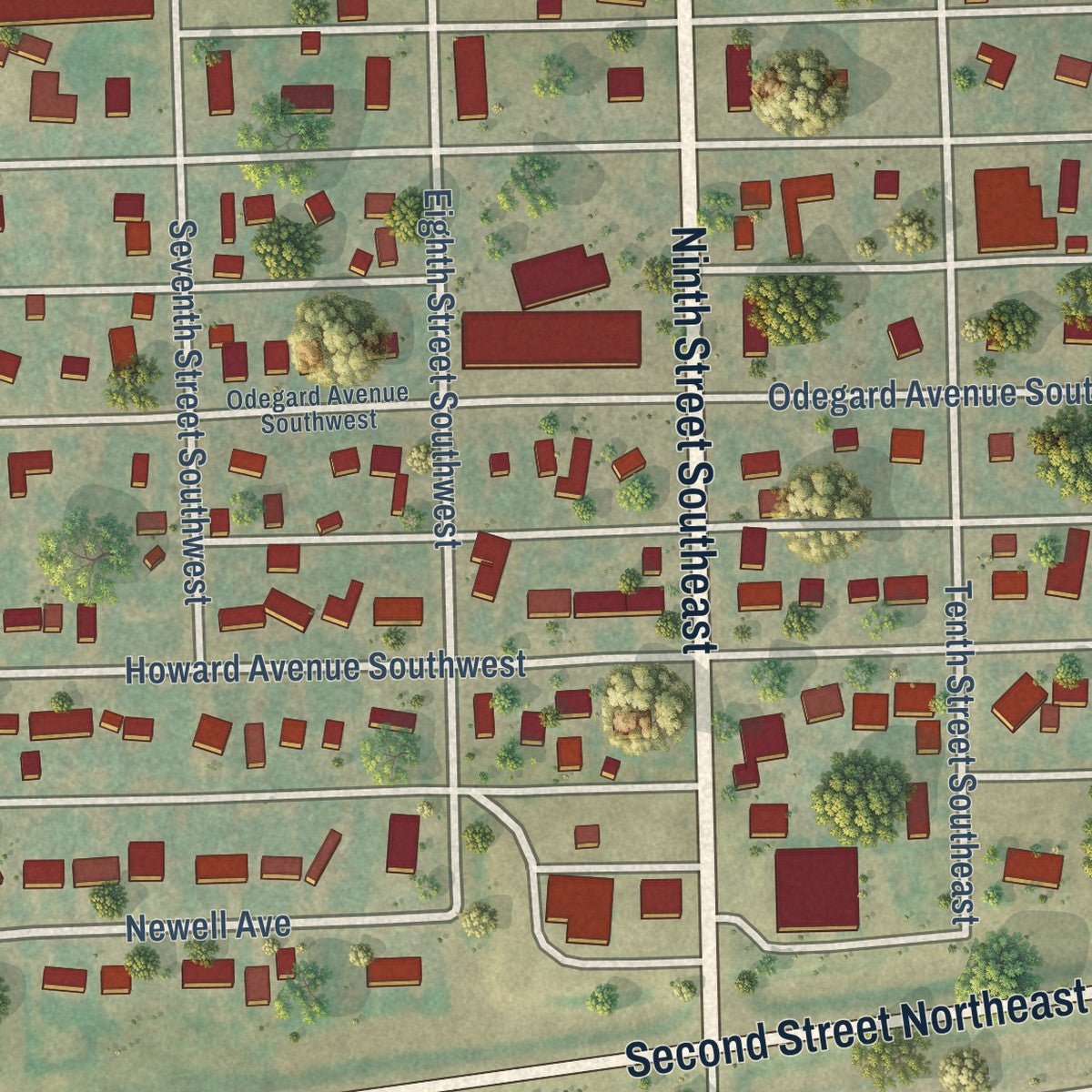 Close-up of the map of Cooperstown, North Dakota print showing street and building detail