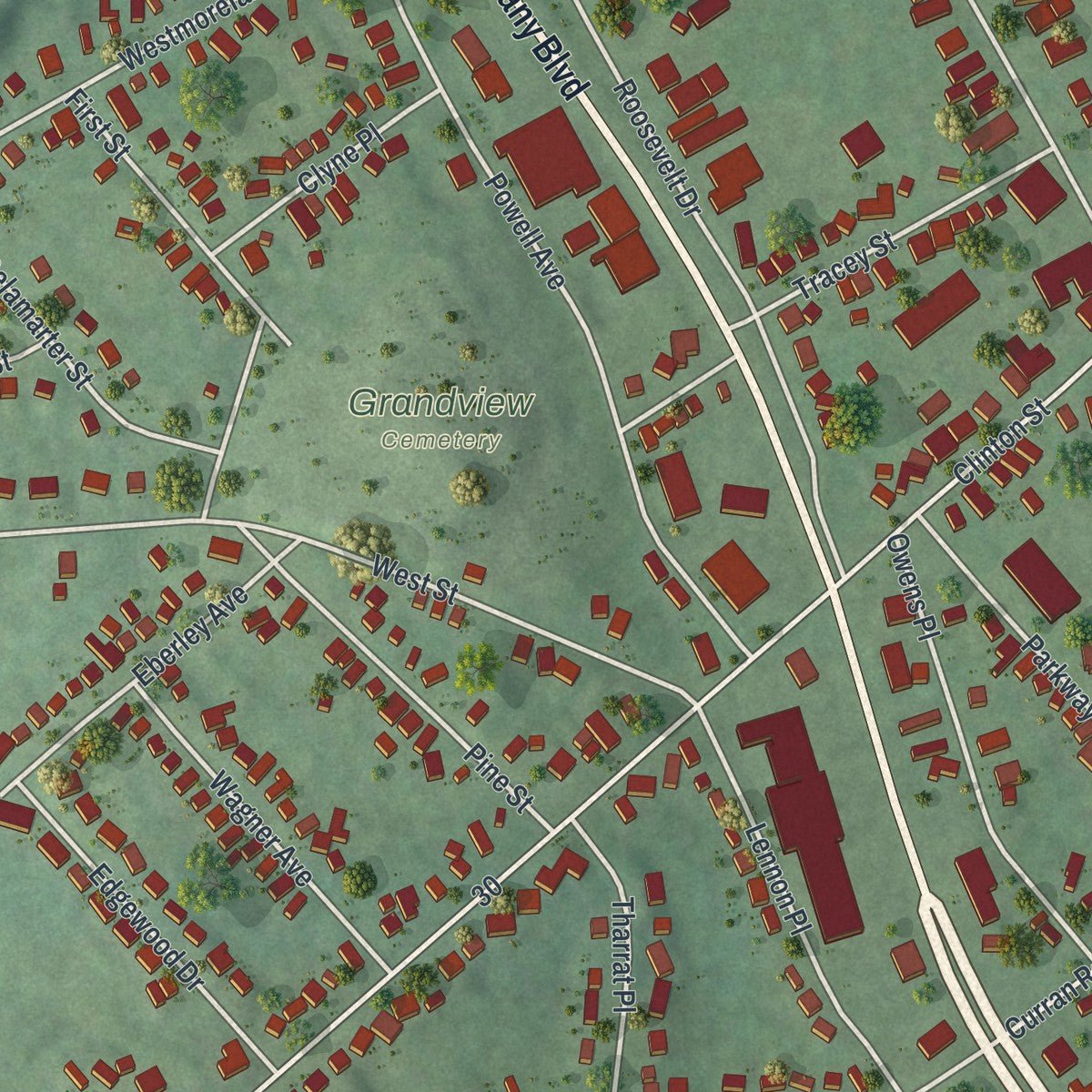Close-up of the map of Whitesboro, New York print showing street and building detail