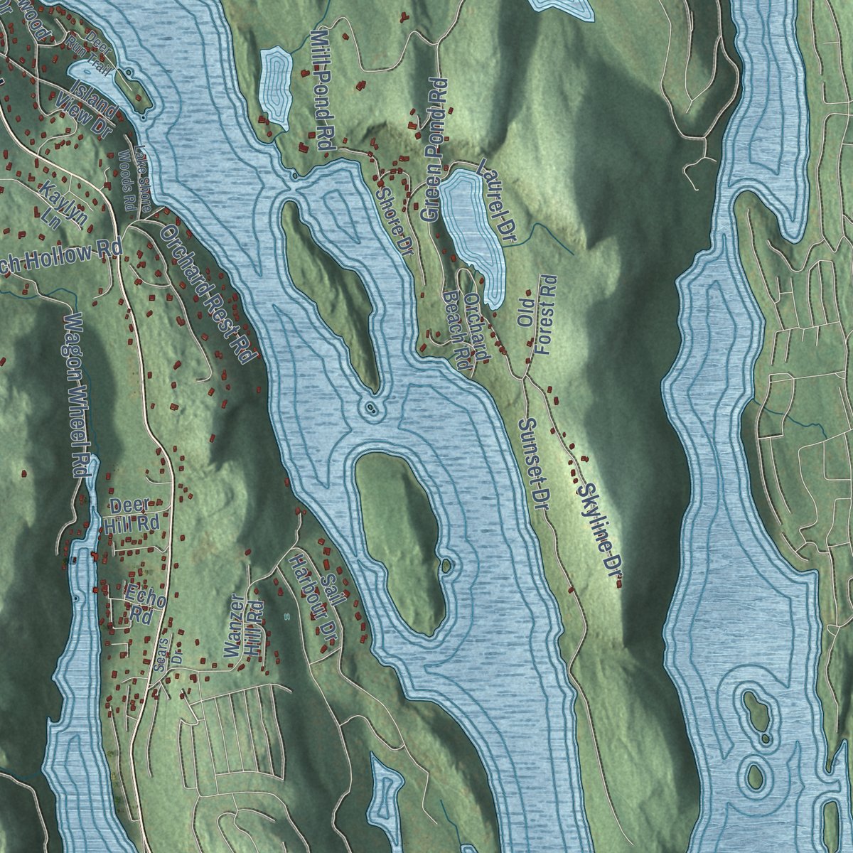 Close-up of the map of Sherman, Connecticut print showing street and building detail