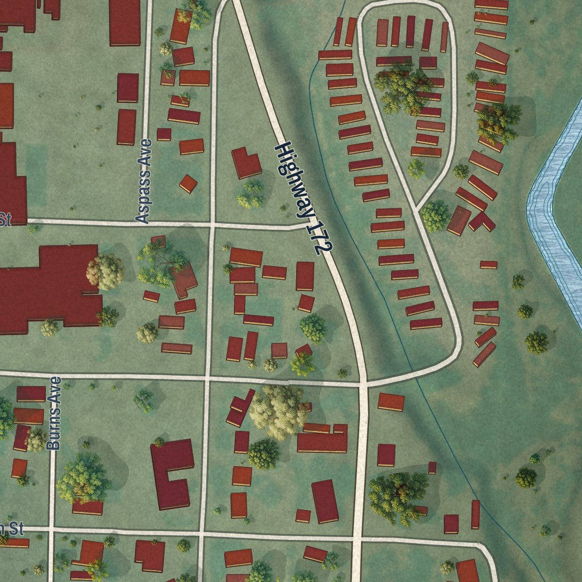 Close-up of the map of Ignacio, Colorado print showing street and building detail