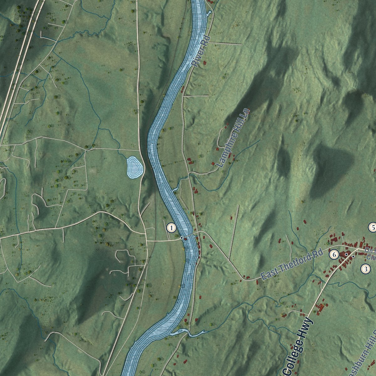 Close-up of the map of Lyme, New Hampshire print showing street and building detail