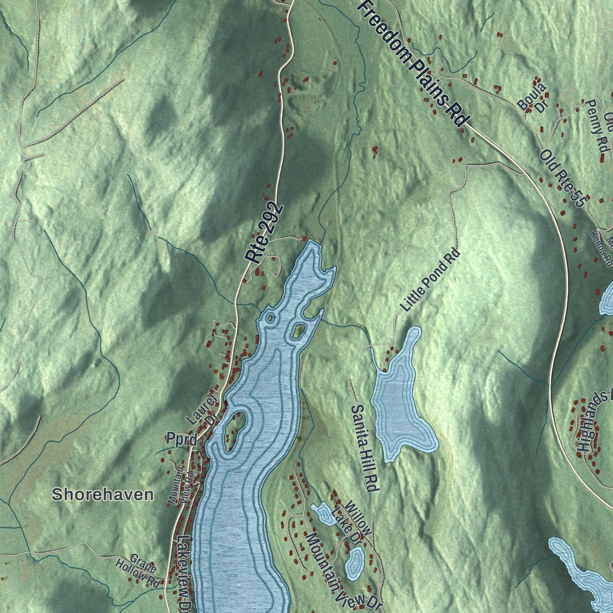 Close-up of the map of Pawling, New York print showing street and building detail