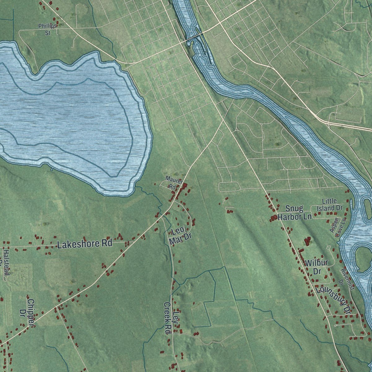 Close-up of the map of Granby, New York print showing street and building detail