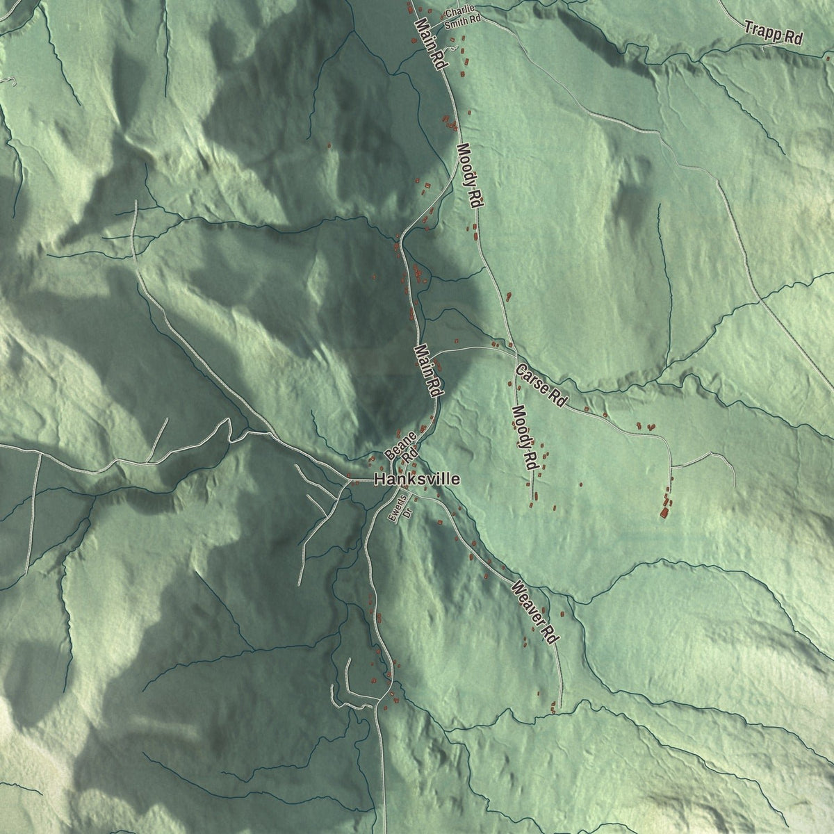 Close-up of the map of Huntington, Vermont print showing streets and neighborhoods