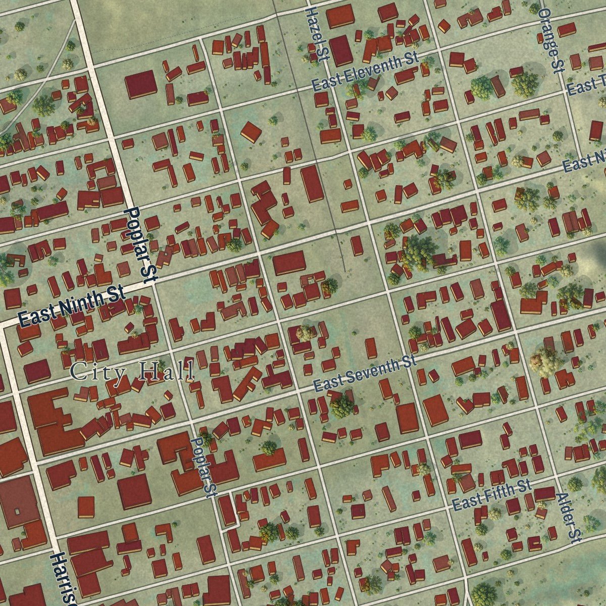 Close-up of the map of Leadville, Colorado print showing street and building detail