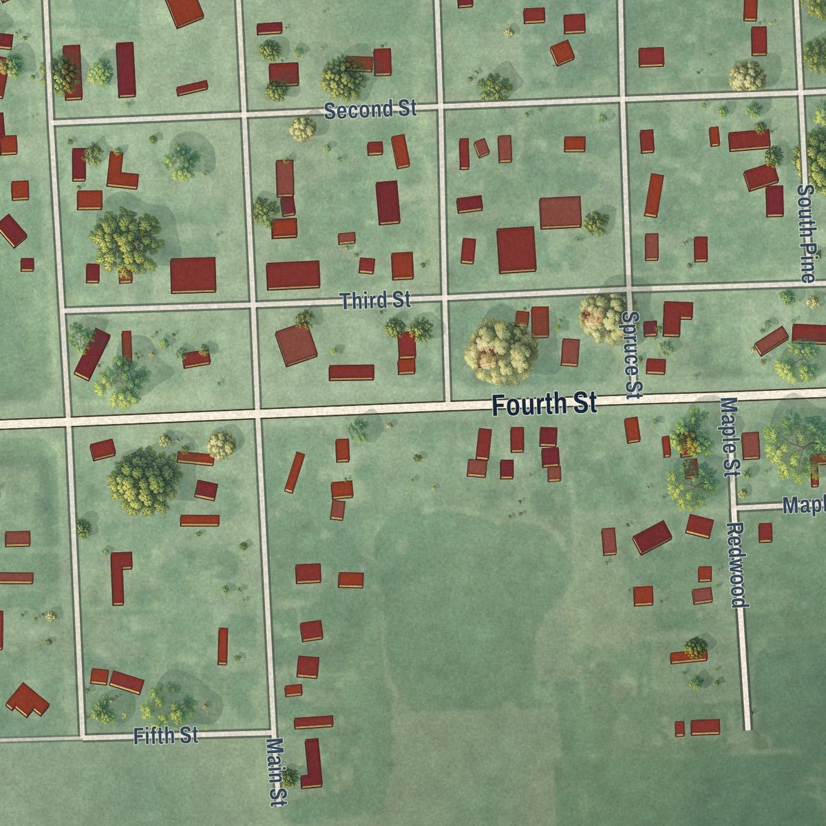 Close-up of the map of Henry, South Dakota print showing street and building detail