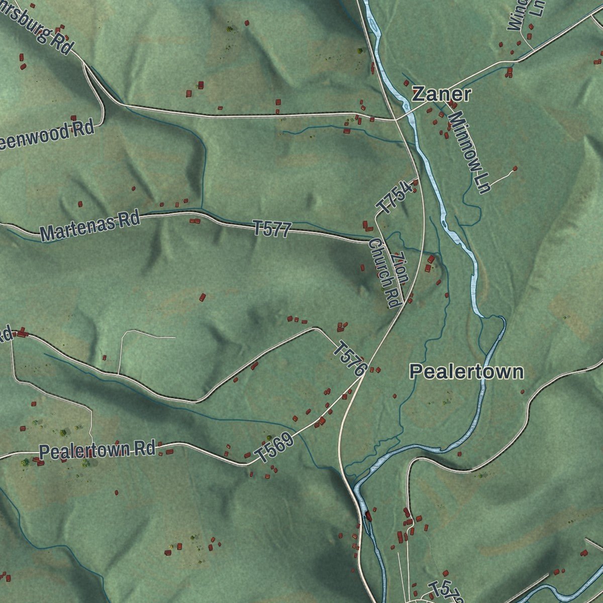 Close-up of the map of Fishing Creek, Pennsylvania print showing street and building detail