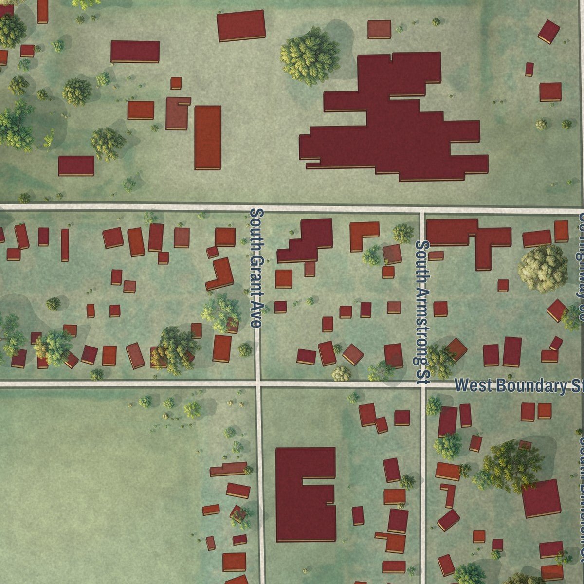 Close-up of the map of Stanford, Illinois print showing street and building detail