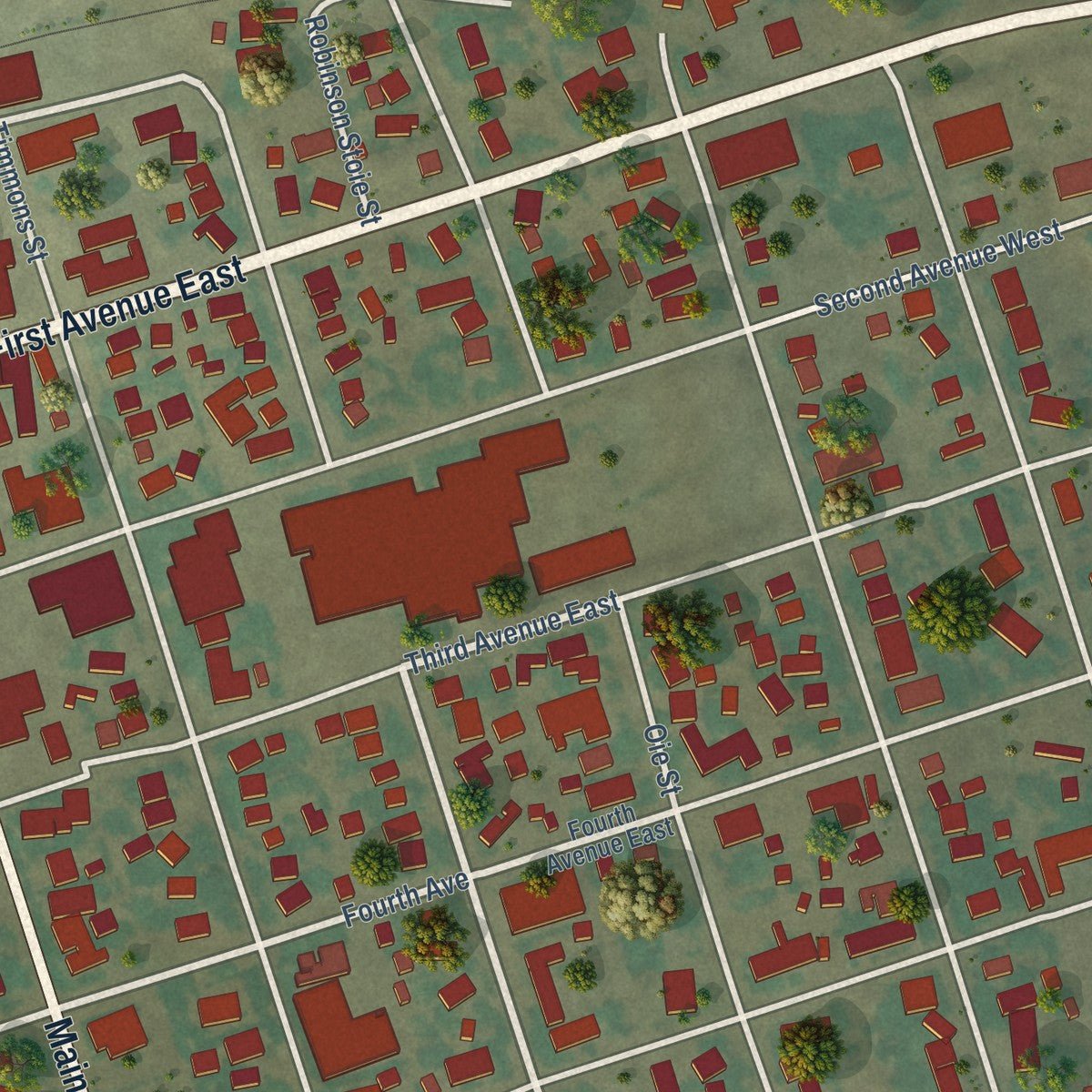 Close-up of the map of Scobey, Montana print showing street and building detail
