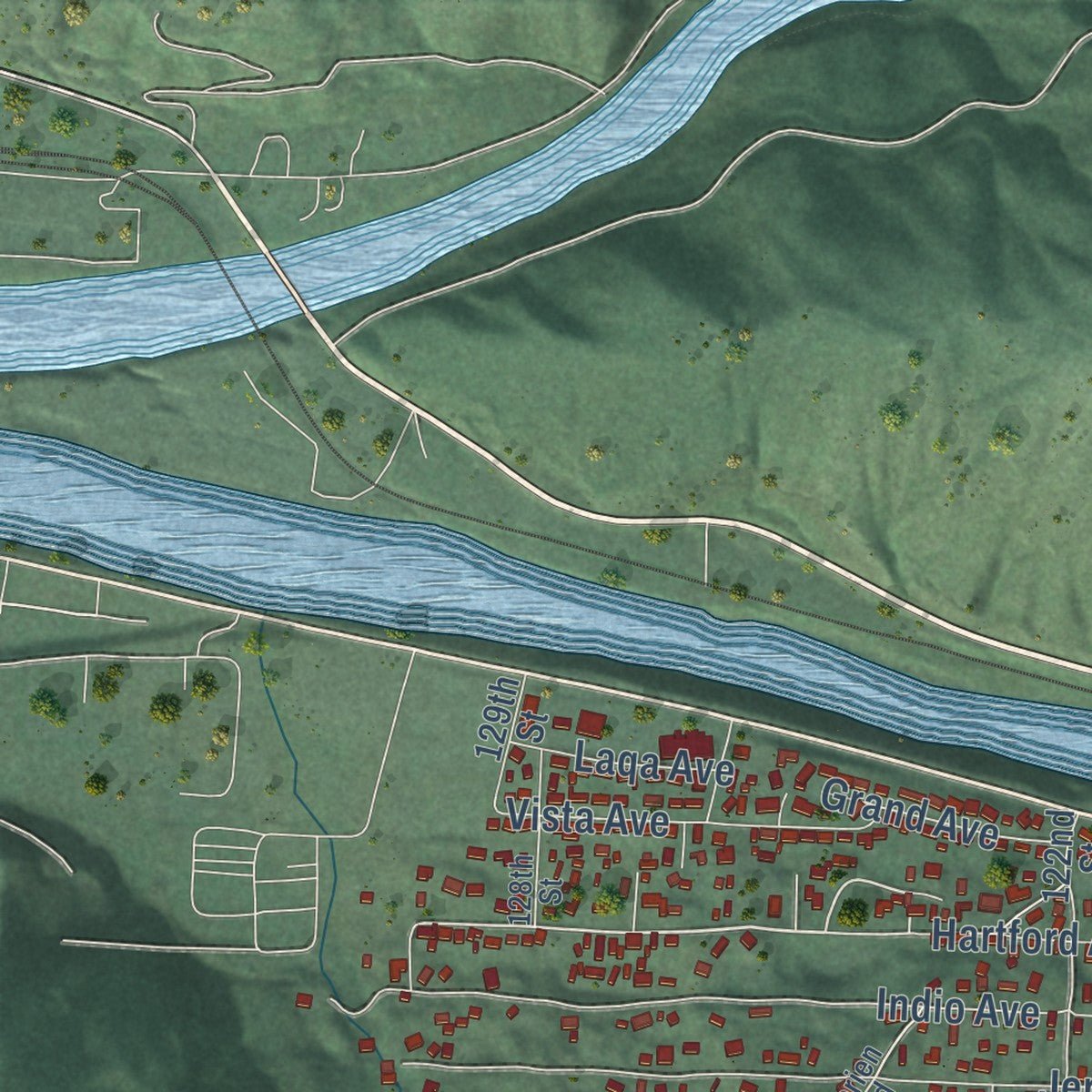 Close-up of the map of Orofino, Idaho print showing street and building detail