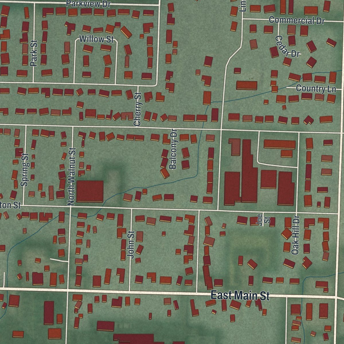 Close-up of the map of St. Henry, Ohio print showing street and building detail