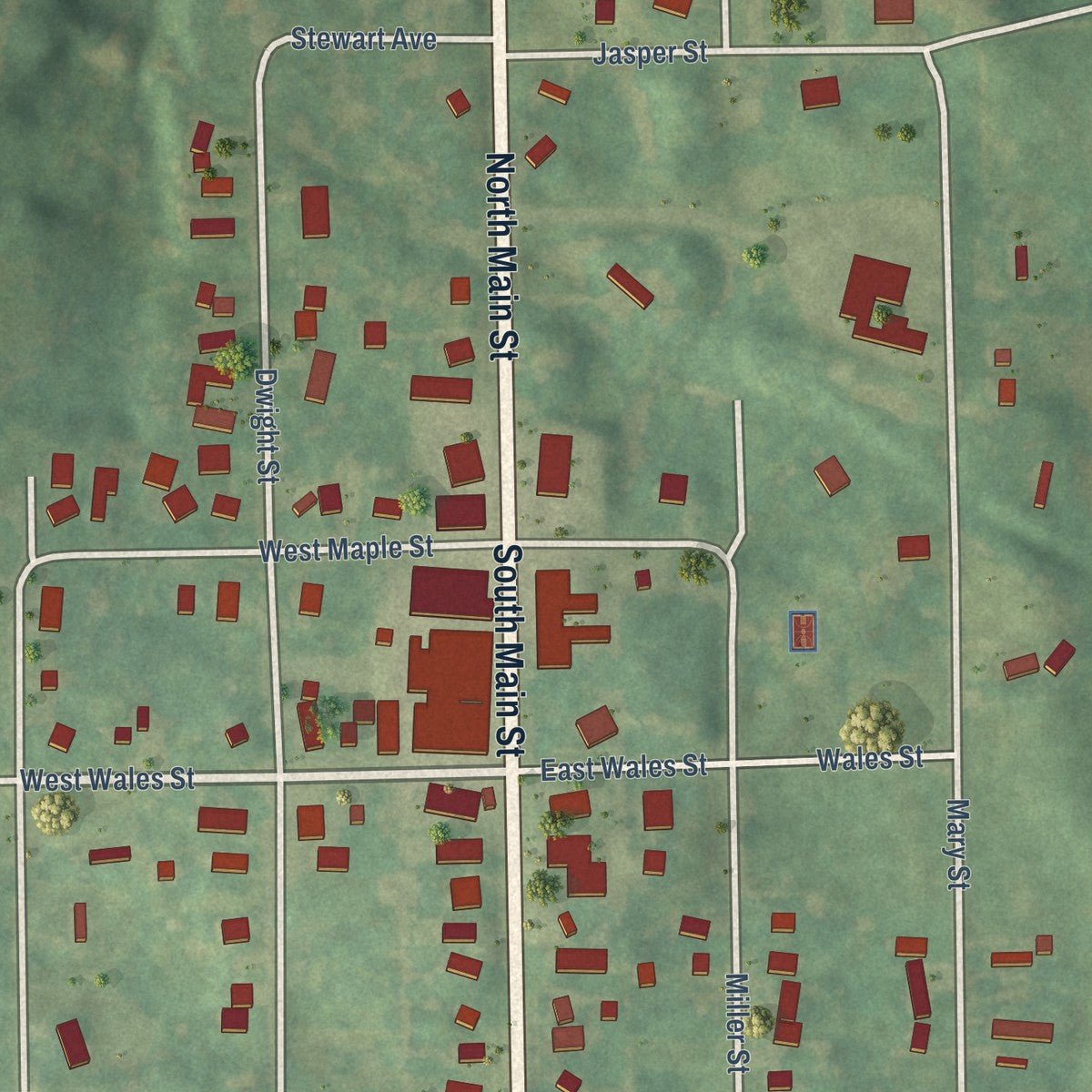 Close-up of the map of Camden, Michigan print showing street and building detail