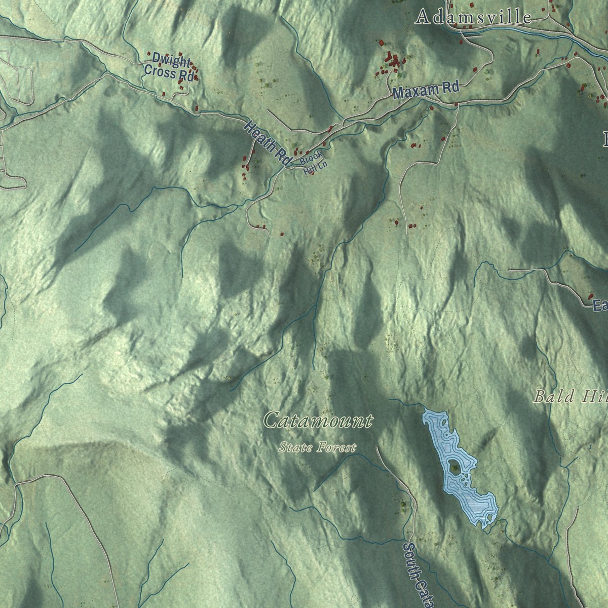 Close-up of the map of Colrain, Massachusetts print showing street and building detail