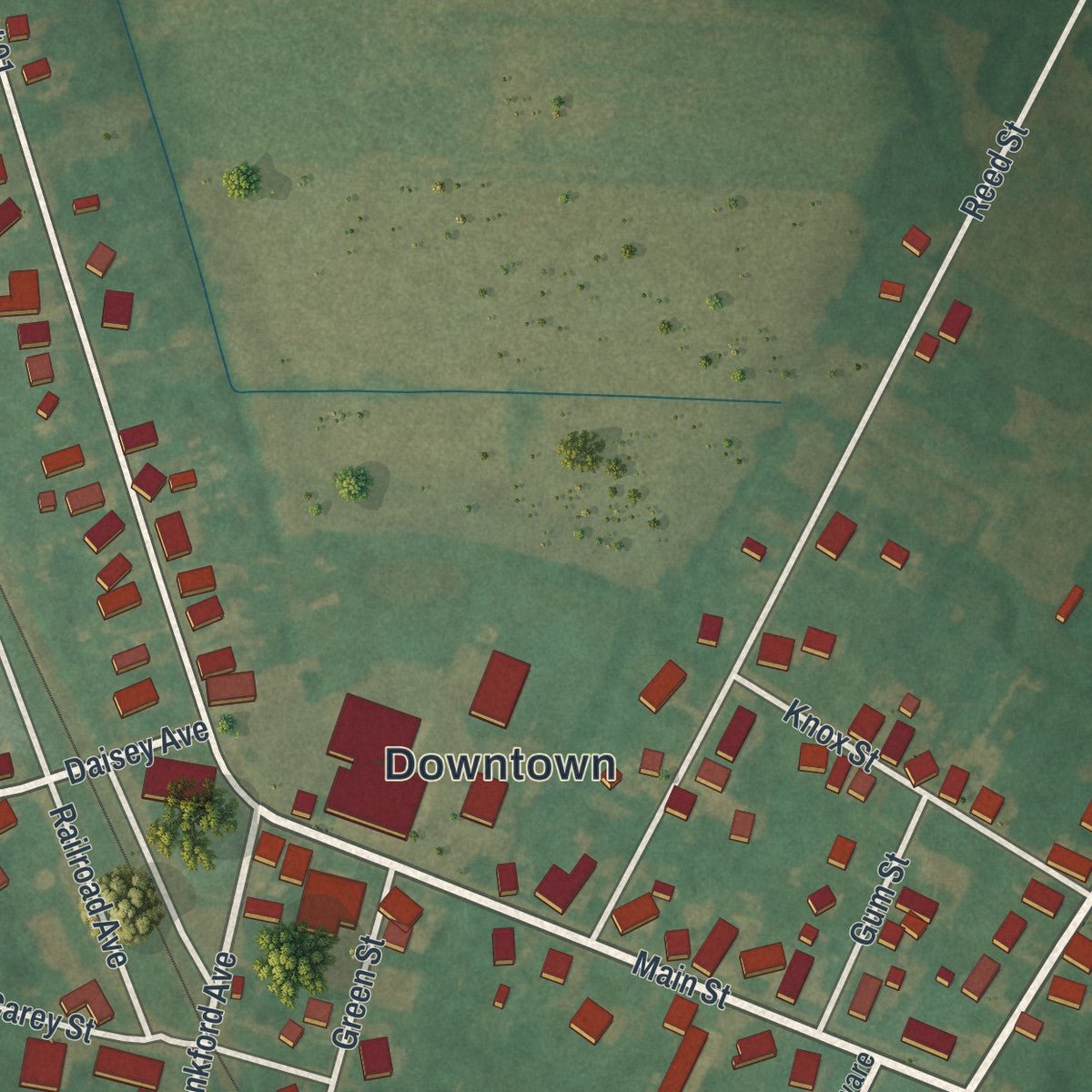 Close-up of the map of Frankford, Delaware print showing street and building detail