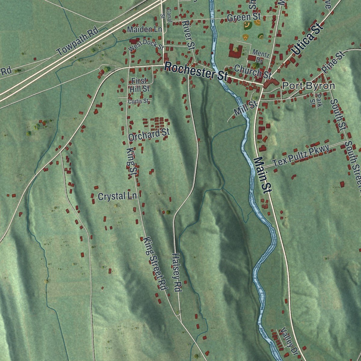 Close-up of the map of Mentz, New York print showing street and building detail