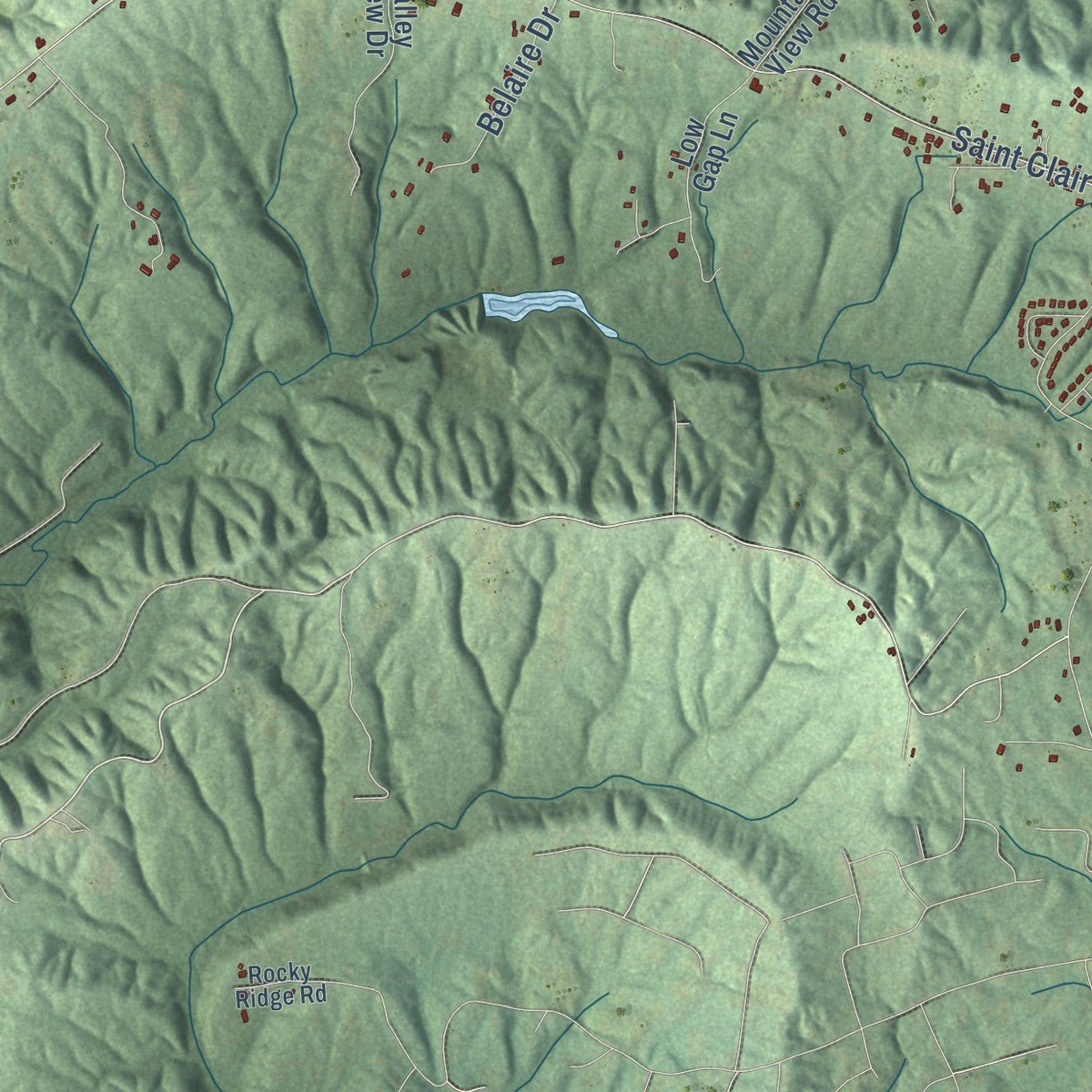 Close-up of the map of Odenville, Alabama print showing street and building detail