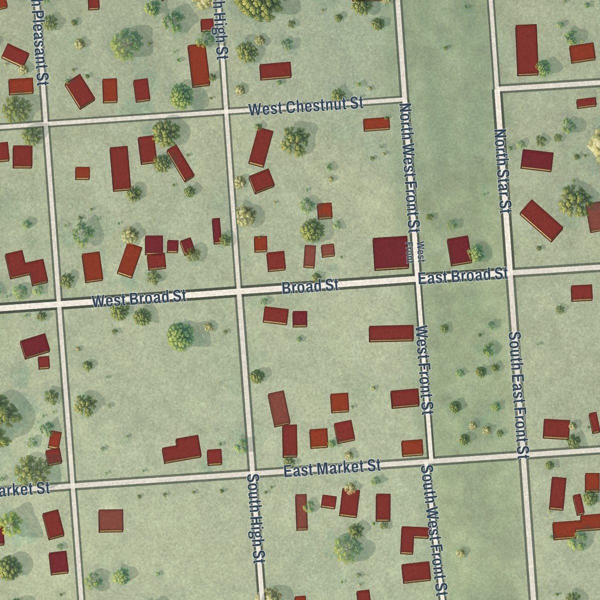Close-up of the map of Rutland, Illinois print showing street and building detail