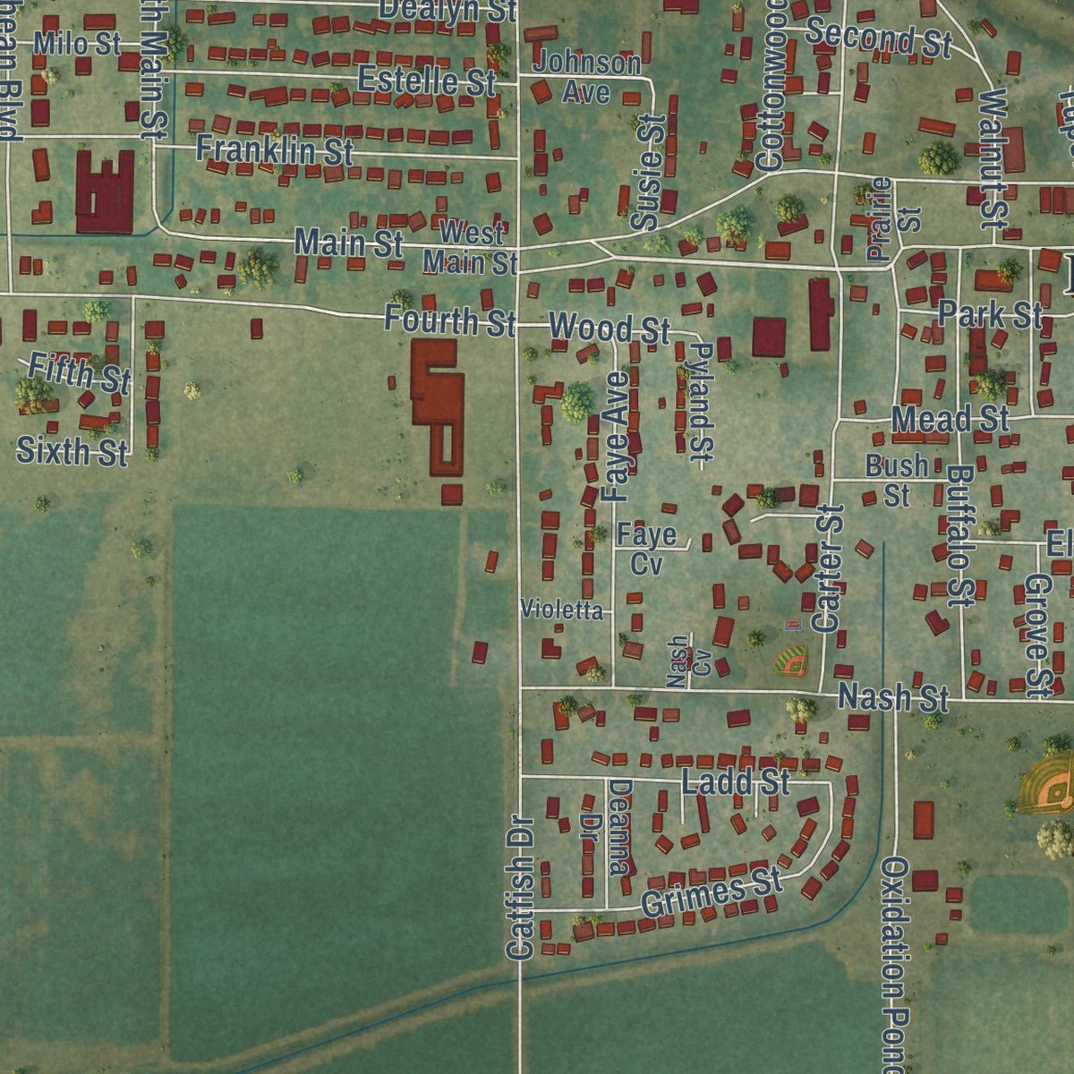 Close-up of the map of Lake City, Arkansas print showing street and building detail