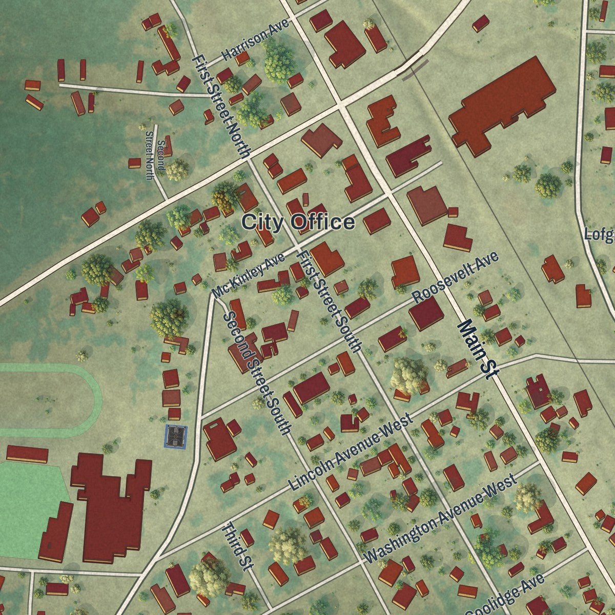 Close-up of the map of Karlstad, Minnesota print showing street and building detail