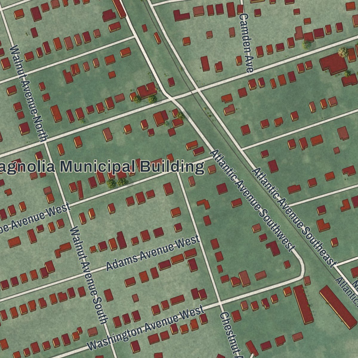 Close-up of the map of Magnolia, New Jersey print showing street and building detail