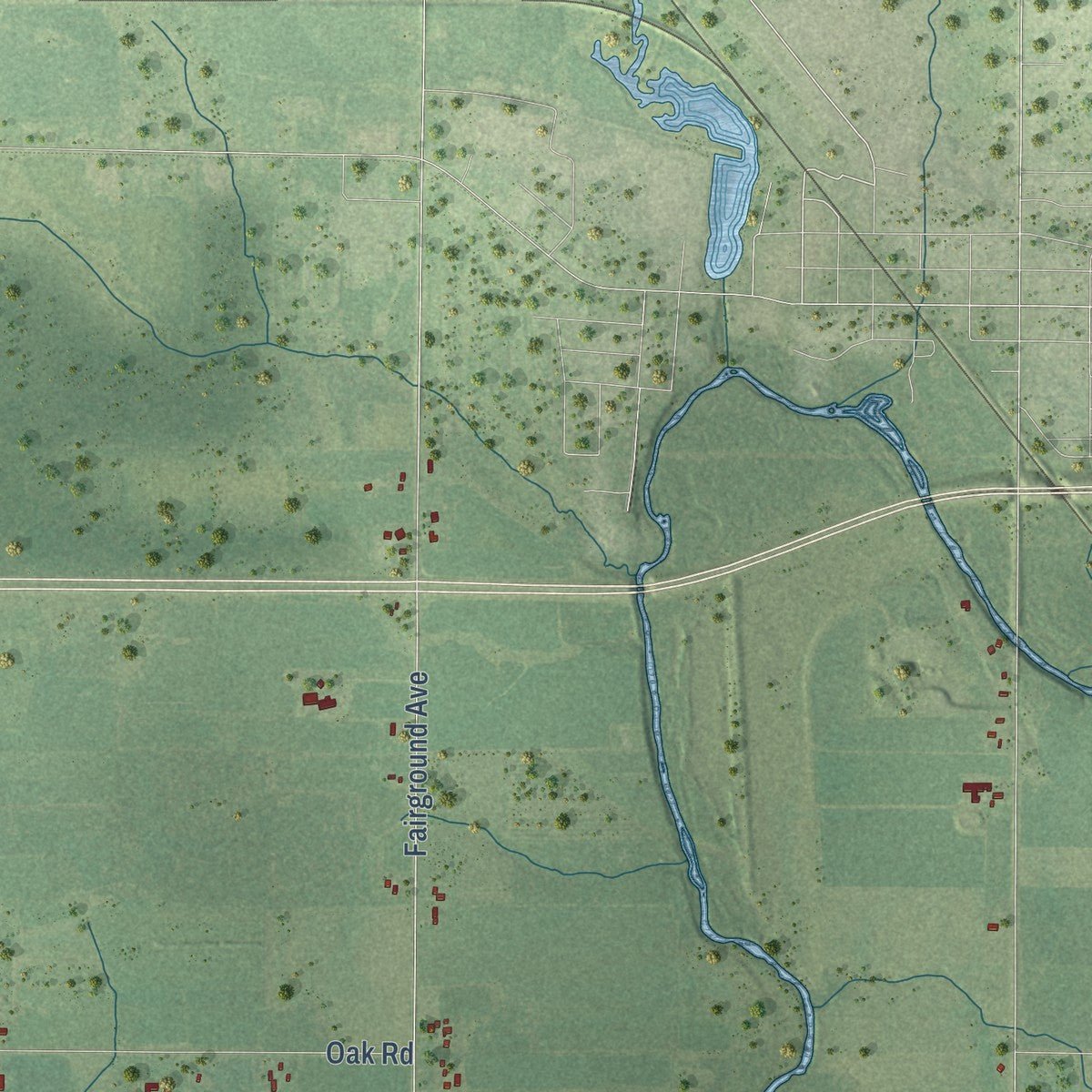 Close-up of the map of Longwood, Wisconsin print showing street and building detail
